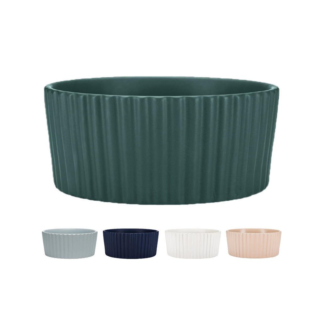Heavyweight Ripple Stoneware Dog Bowl, Matte, Medium, Teal