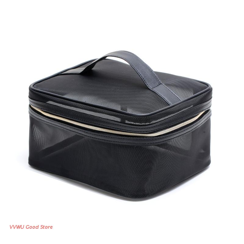 Mesh Zipper Cosmetic Bag, Breathable See-Through Travel Organizer