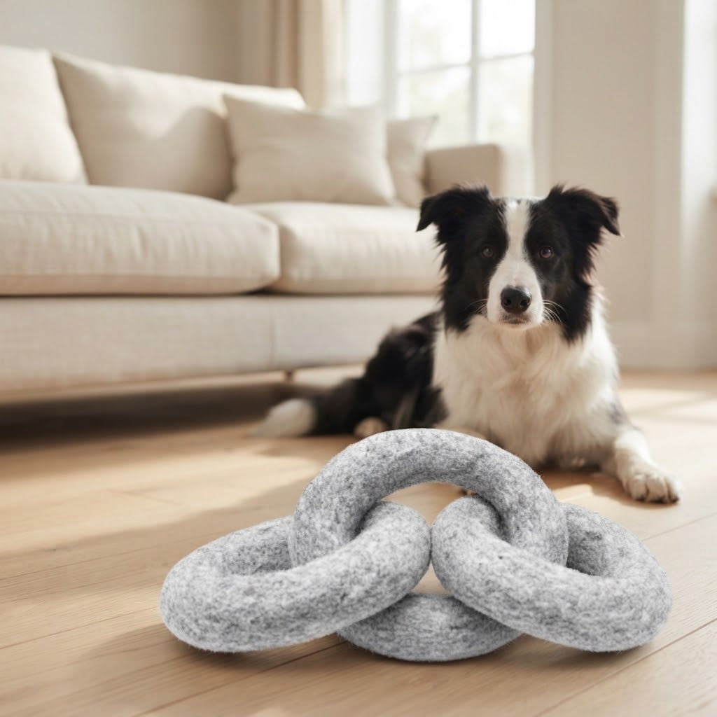 Felted Wool Dog Chew Ring for Fetch and Chewing, 11 in