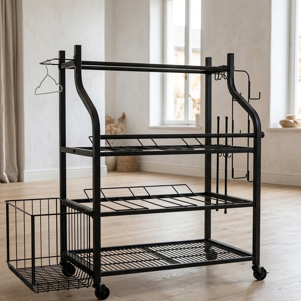 Home Gym Weight Rack with Wheels and Hooks, Holds Up to 450 lbs