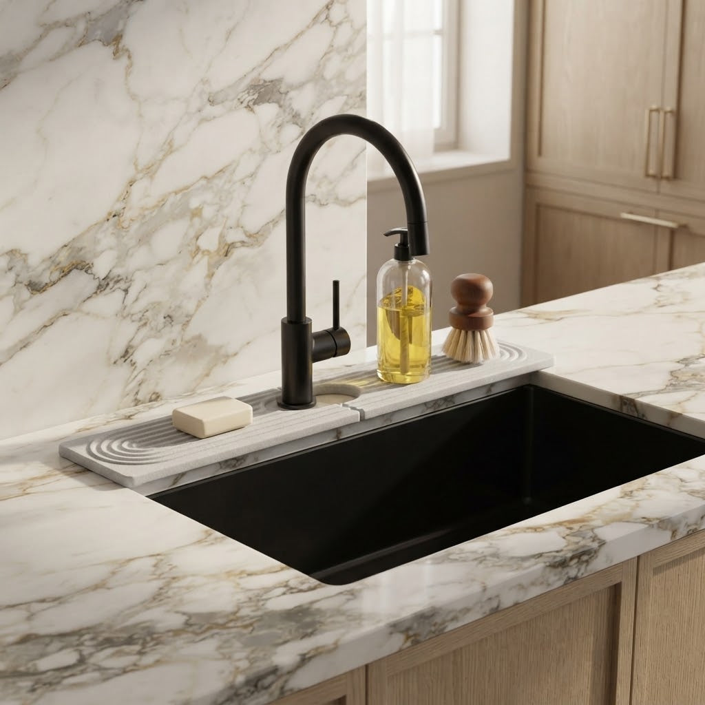 Quick-Dry Diatomite Faucet Mat and Splash Guard, 15.8 x 4 in, White