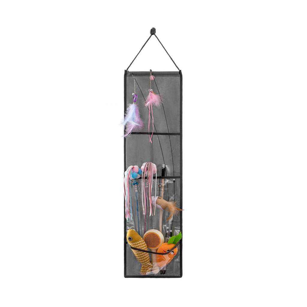 Hanging Cat Wand Toy Holder with Clear PVC Pockets