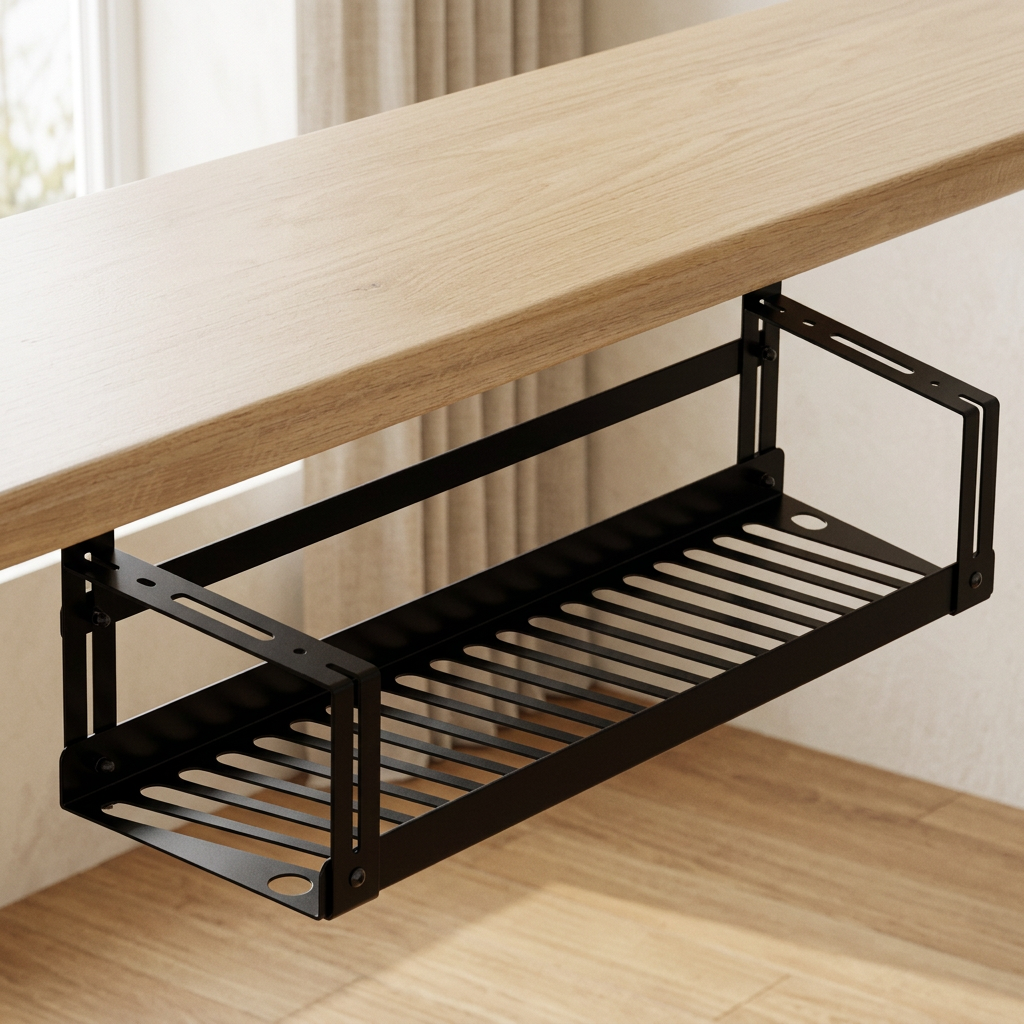 Under-Desk Metal Cable Management Tray, 17 in, Holds Up to 15 lbs