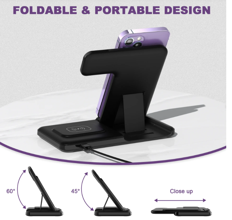 Vertical 3-in-1 Wireless Charging Stand, Black or White