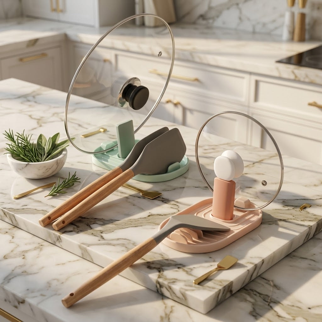 Folding Pot Lid and Utensil Rack for Kitchen Counters