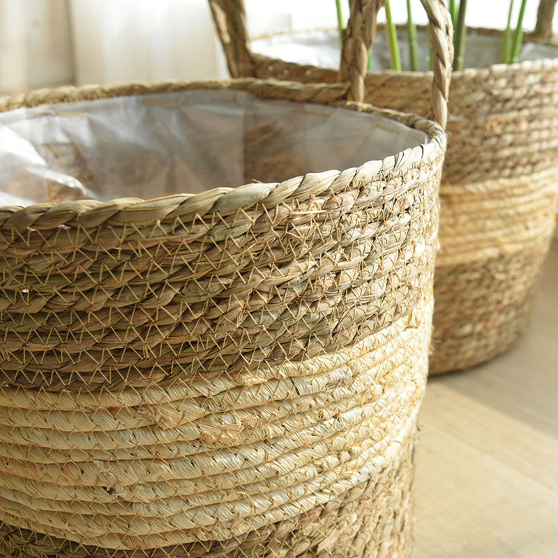 Bamboo and Seagrass Wicker Plant Basket, 30 x 27 cm