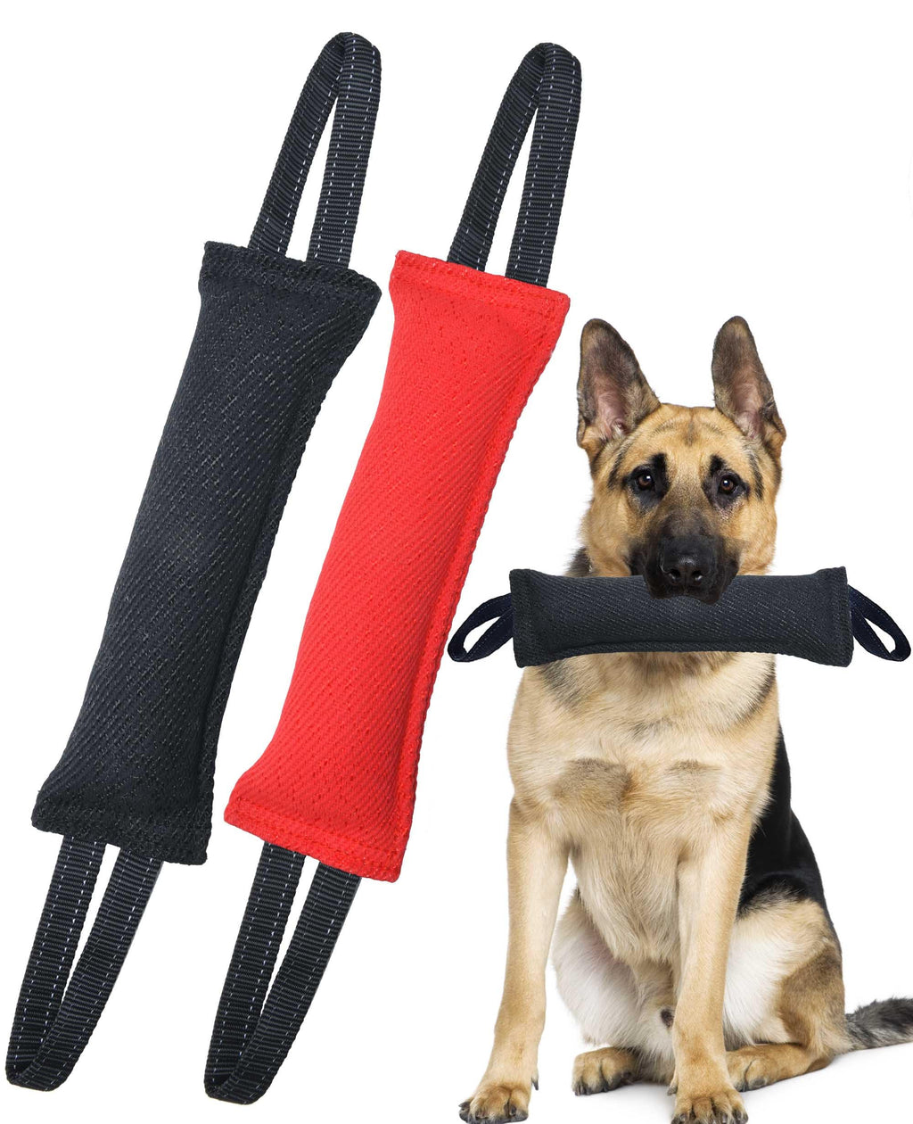Linen Dog Tug Bite Pillows with Reflective Handles, 2 Pack