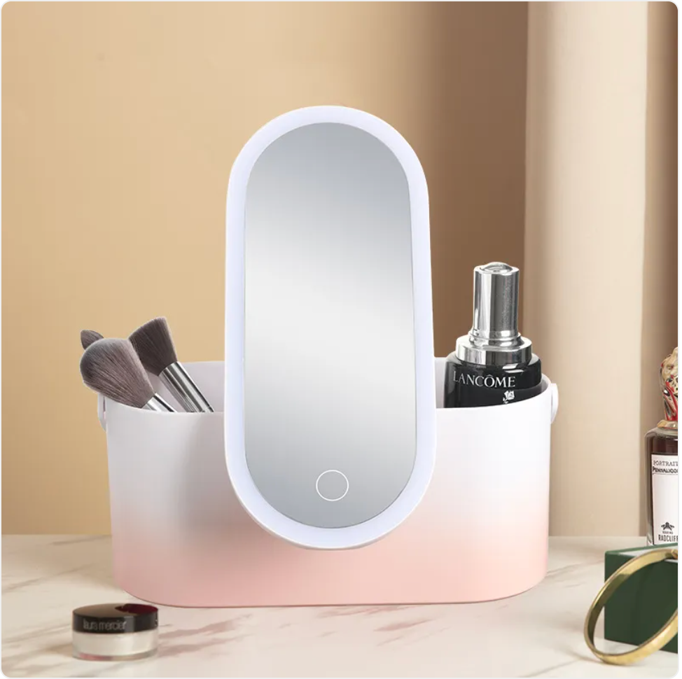 LED Mirror Makeup Travel Case, Rechargeable Cosmetic Storage Box