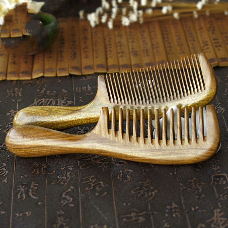 Green Sandalwood Round Handle Comb, Standard or Wide Tooth, 18 cm