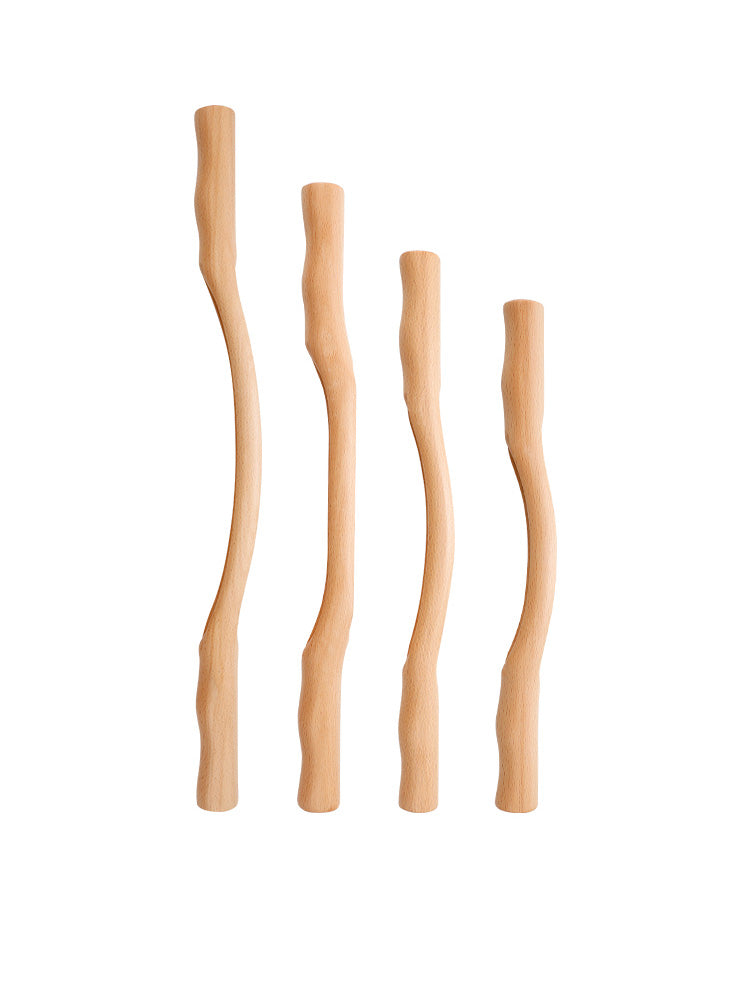 Solid Wood Massage Roller Stick with Wavy Handle, 36–52 cm