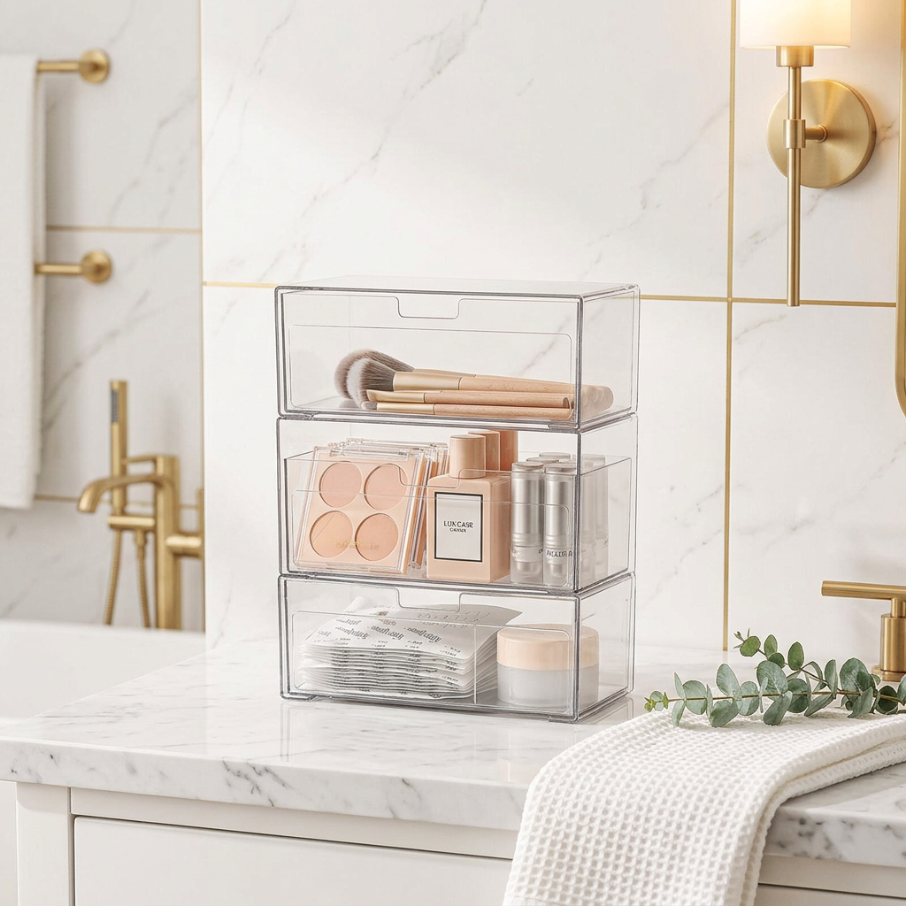 Clear Stackable 2-Tier Medicine Cabinet Drawer Organizer