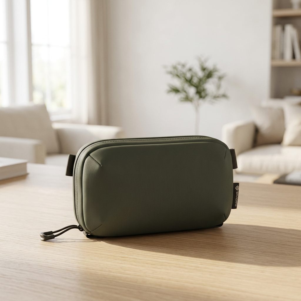Small Weather-Resistant Tech Organizer Bag for Cables and Gear, Green