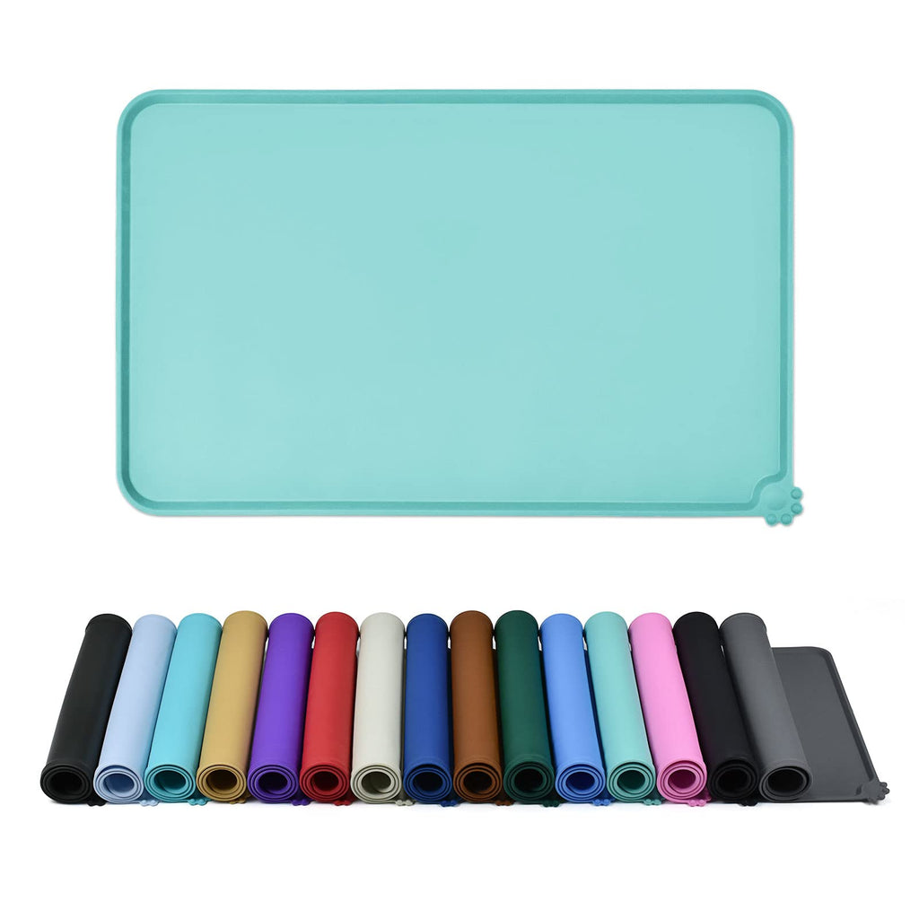 Thick Silicone Pet Feeding Mat with Raised Edge, Teal