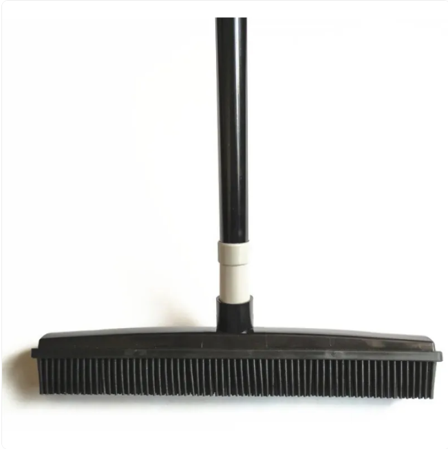 Rubber Pet Hair Broom with Flat Scraper Head and 3-Section Handle