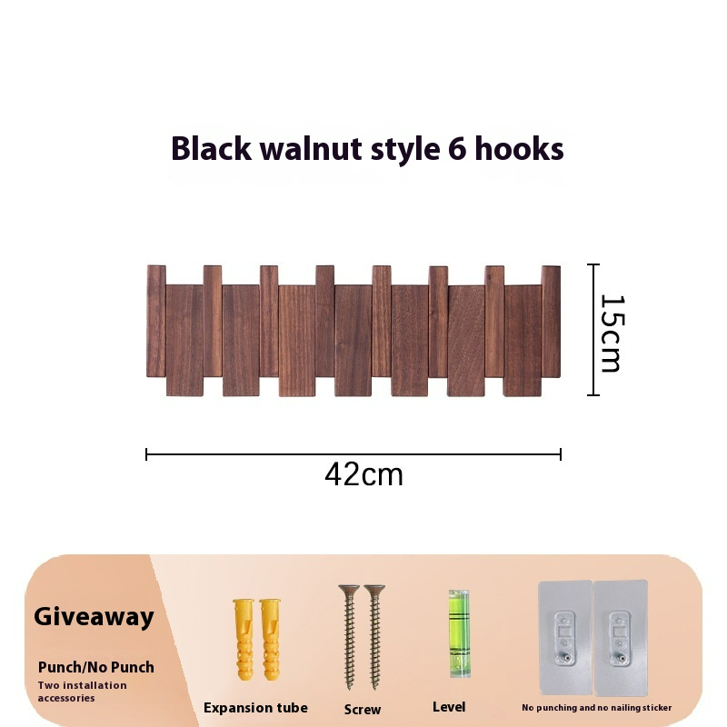 Wall-Mounted Wooden Key and Coat Hook Rack, 4 to 12 Hooks