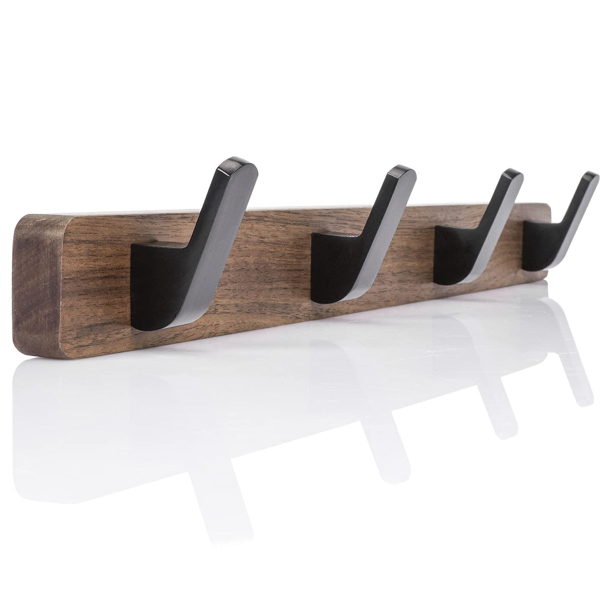 Solid Walnut and Stainless Steel Wall Coat Hooks, Holds 55 lb