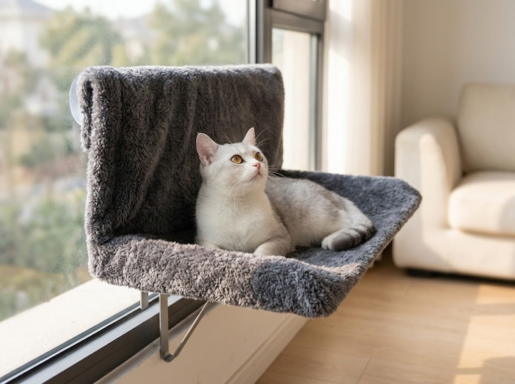 Cat Radiator Hammock with Faux Fur and Foldable Metal Frame, Grey
