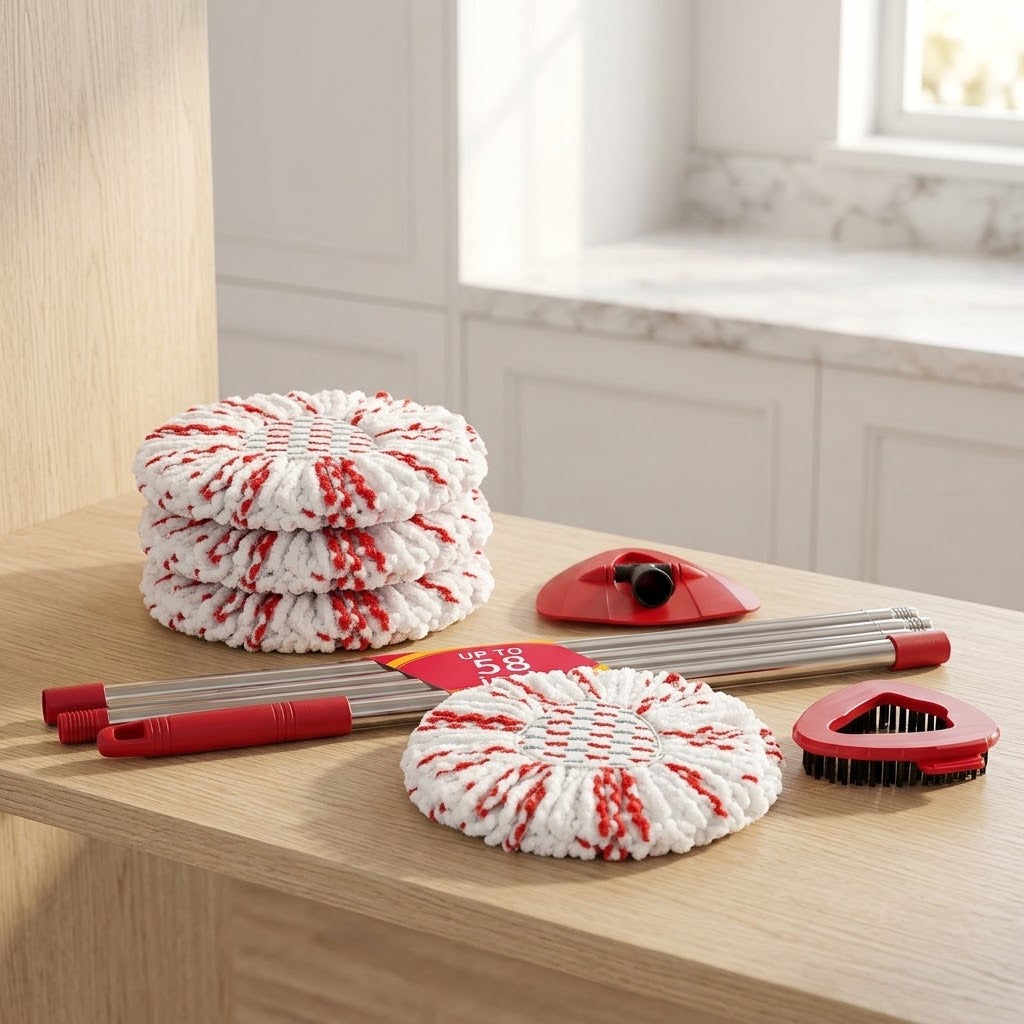 Spin Mop Replacement Head Set with Scrub Brush and 4 Refills