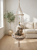 Macrame Hanging Cat Hammock Swing Nest with Pillow, 17.7 in