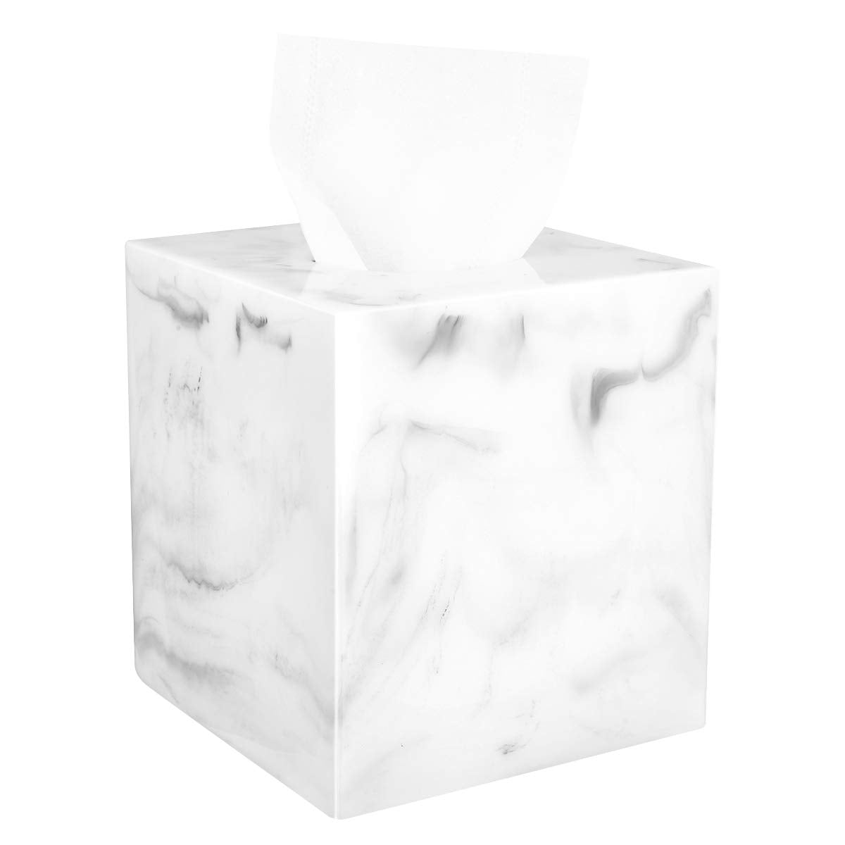 Square Resin Tissue Box Cover, Marble White, 5.15 x 5.51 in