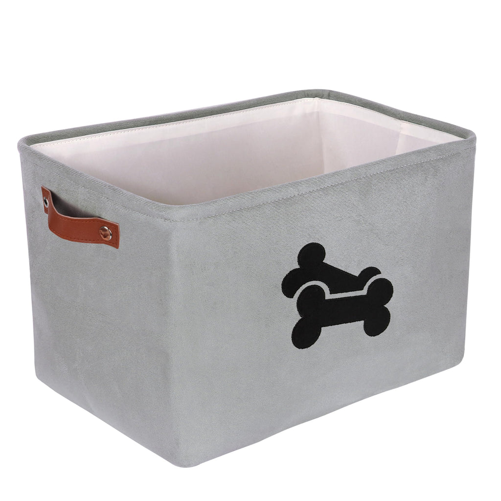 Collapsible Velvet Dog Toy Basket with Soft Handles, Grey