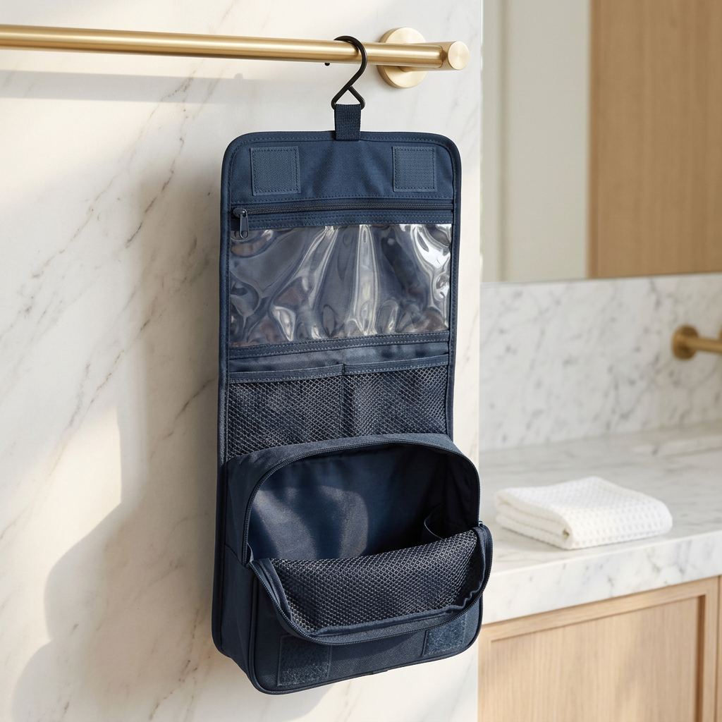 Hanging Oxford Cloth Toiletry Bag with Hook, Travel Makeup Organizer