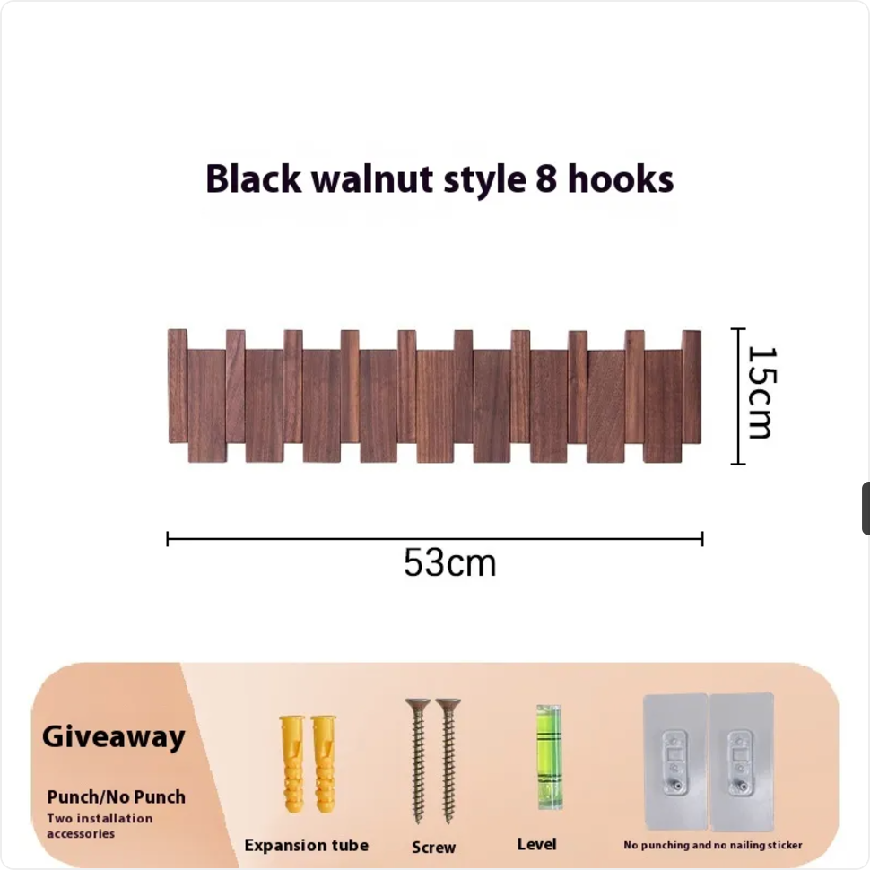 Solid Wood Wall Coat Rack with 4 to 12 Hooks for Entryway