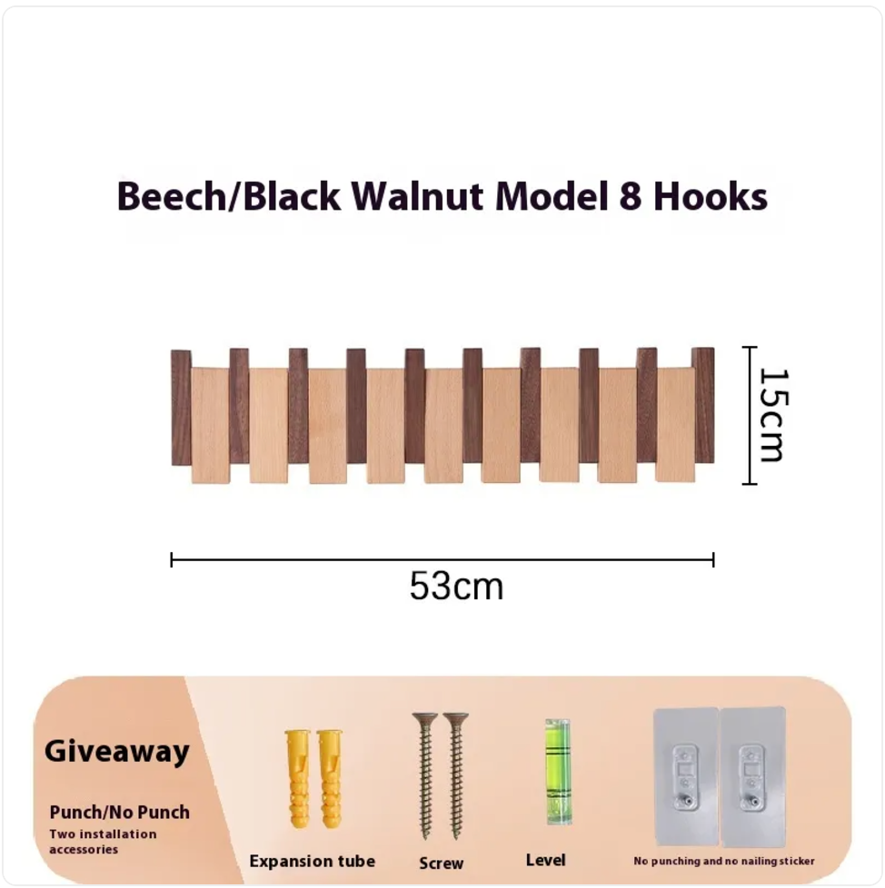 Solid Wood Wall Coat Rack with 4 to 12 Hooks for Entryway
