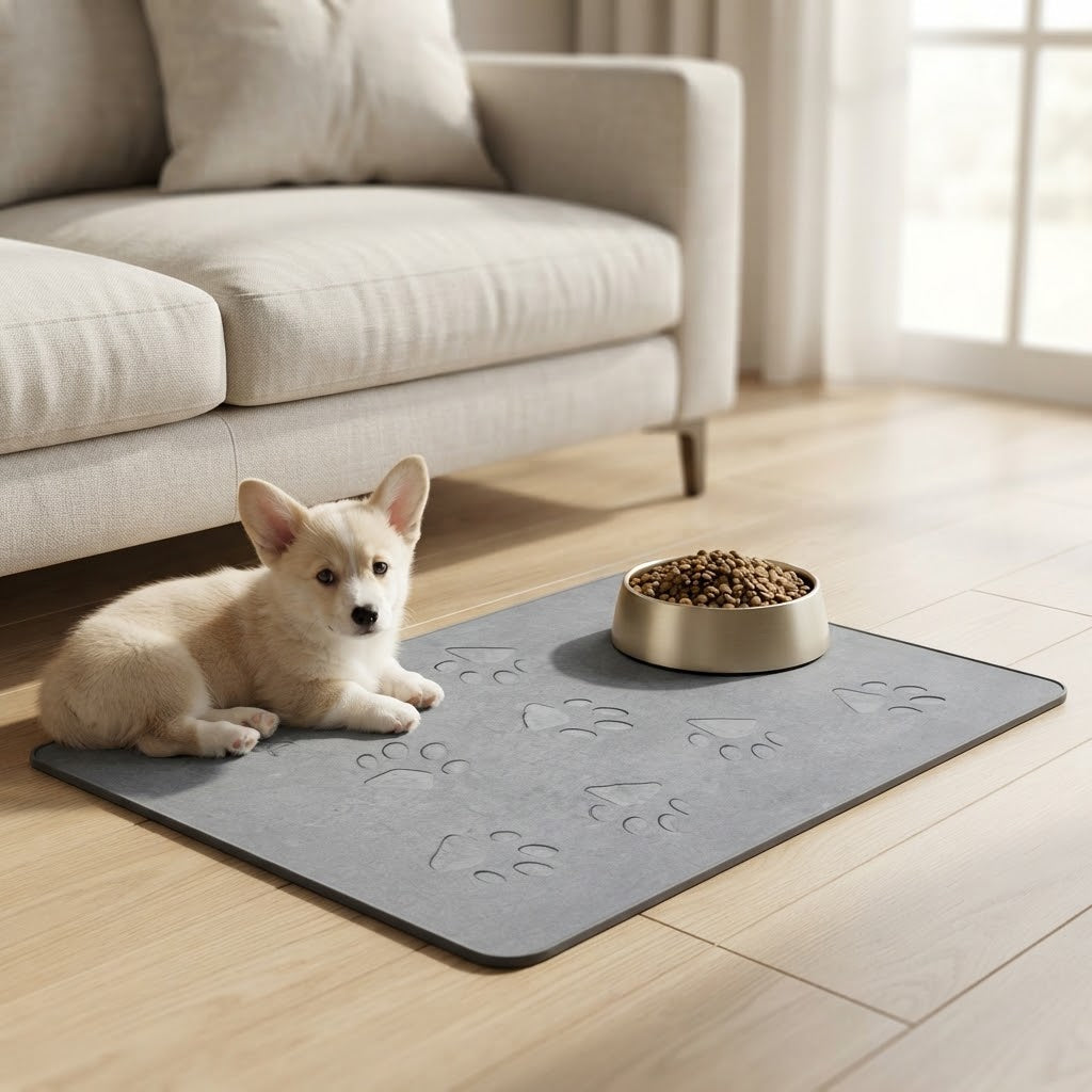 Large Diatomaceous Earth Stone Pet Feeding Mat, 16 x 24 in
