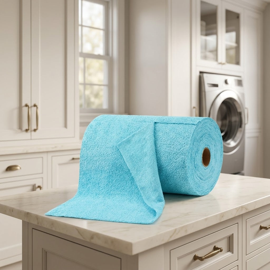 Tear-Away Microfiber Towel Roll, 12 x 12 in, 75 Sheets, Blue