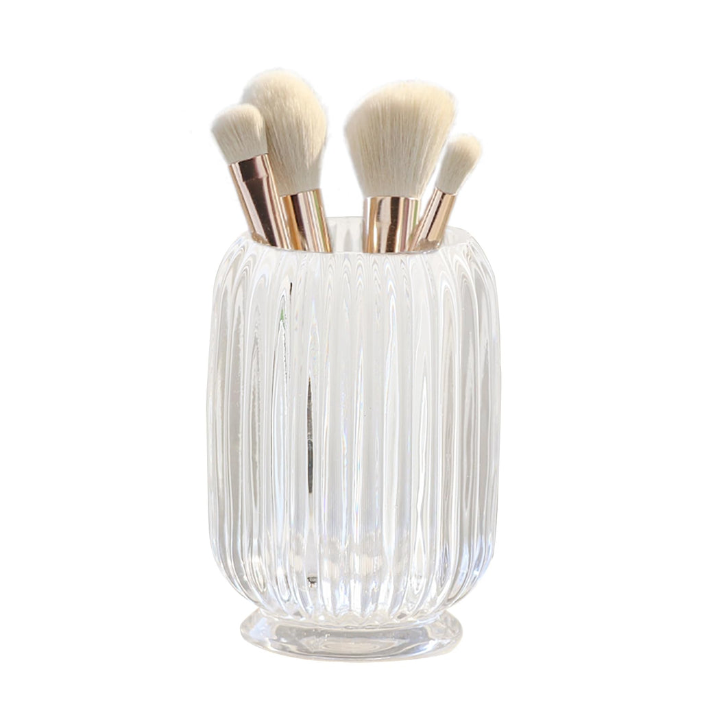 Clear Glass Striped Vase Makeup Brush Holder, Vintage Style