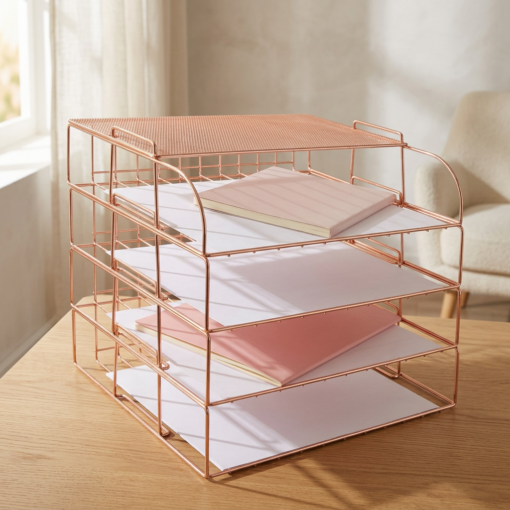 4-Layer Metal Desktop Document Rack, Black, Rose Gold or Gold