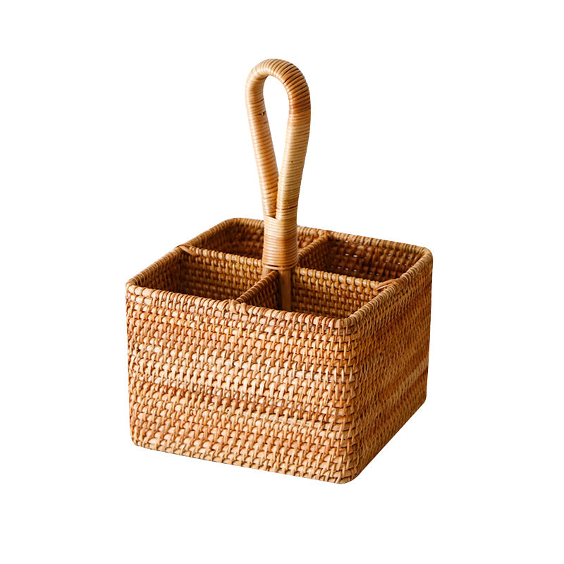Rattan Storage Basket with Carry Handle, 30 x 19 x 19 cm