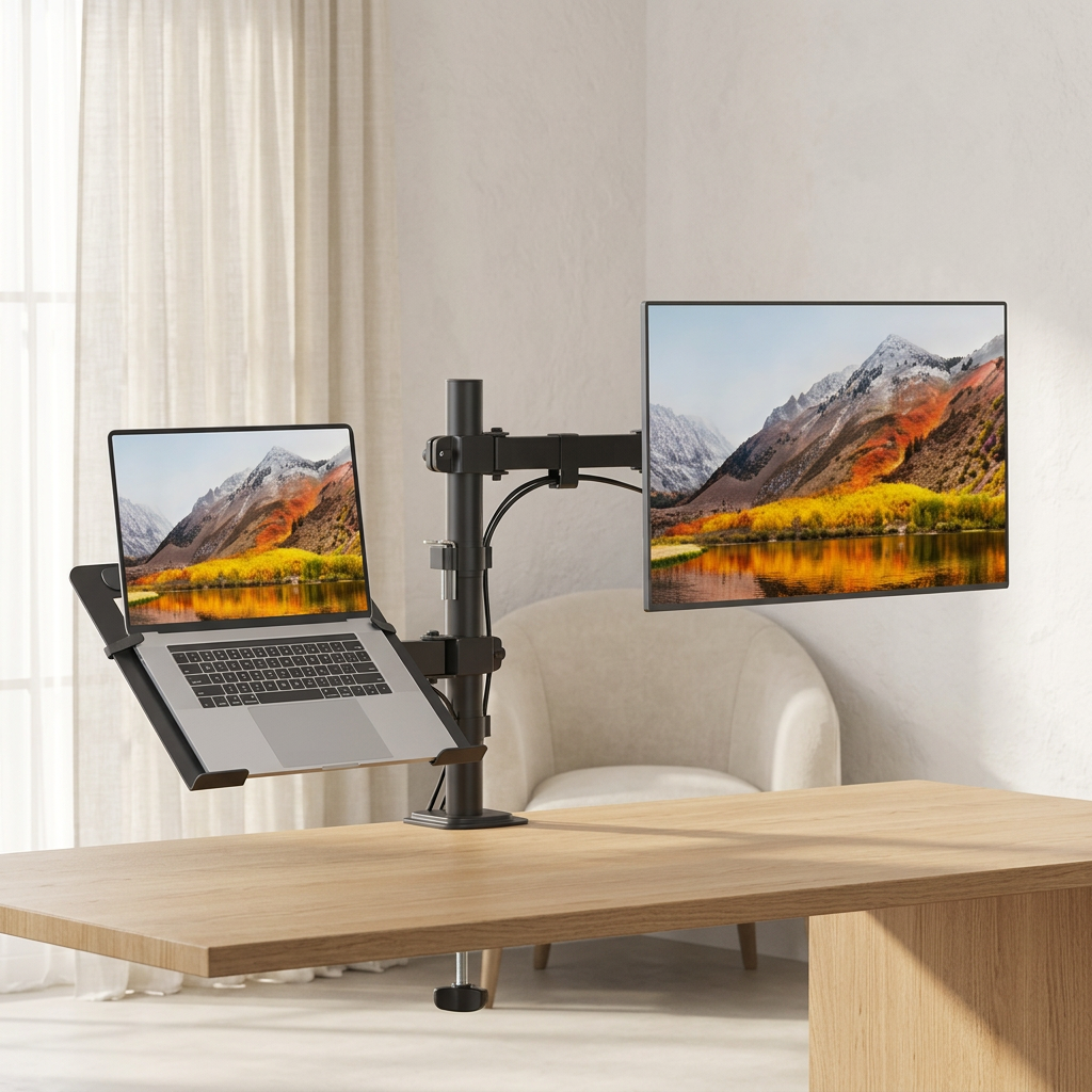 Monitor Arm with Laptop Tray for 13 to 27 in Screens, Holds 17.6 lbs