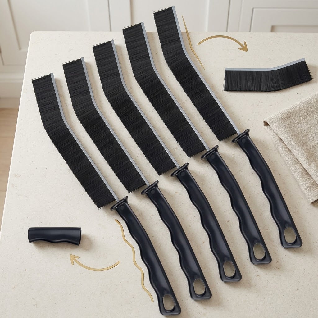 Hard-Bristle Crevice Cleaning Brushes for Tight Gaps, Set of 5