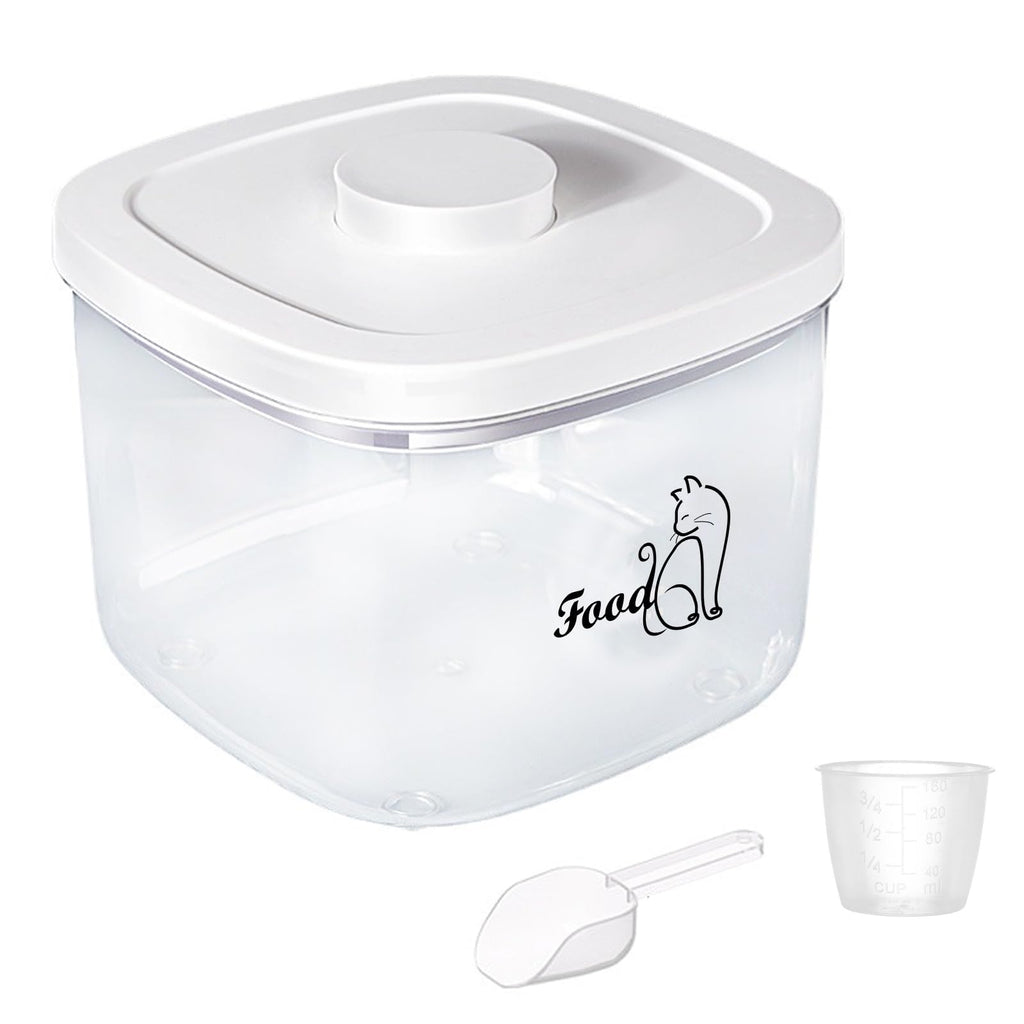 Clear Airtight Pet Food Container with Measuring Cup, 5.28 qt