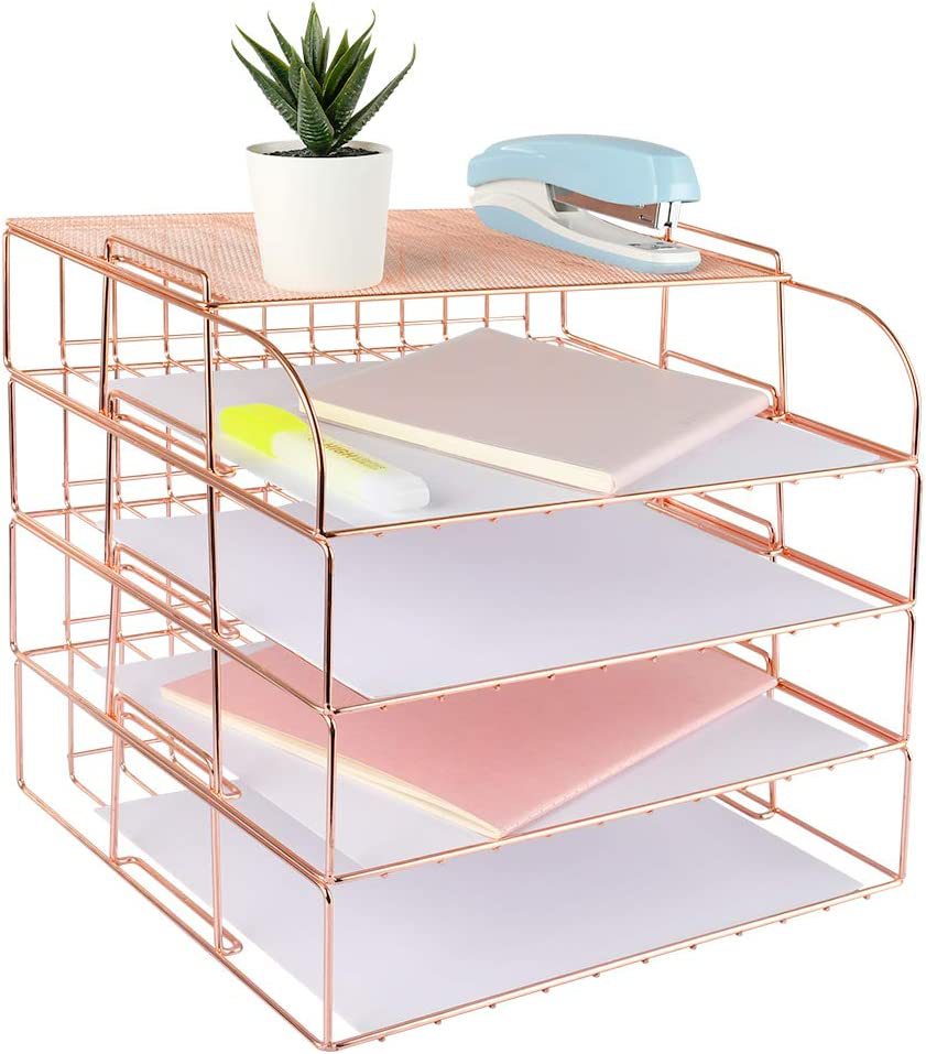 4-Layer Metal Desktop Document Rack, Black, Rose Gold or Gold