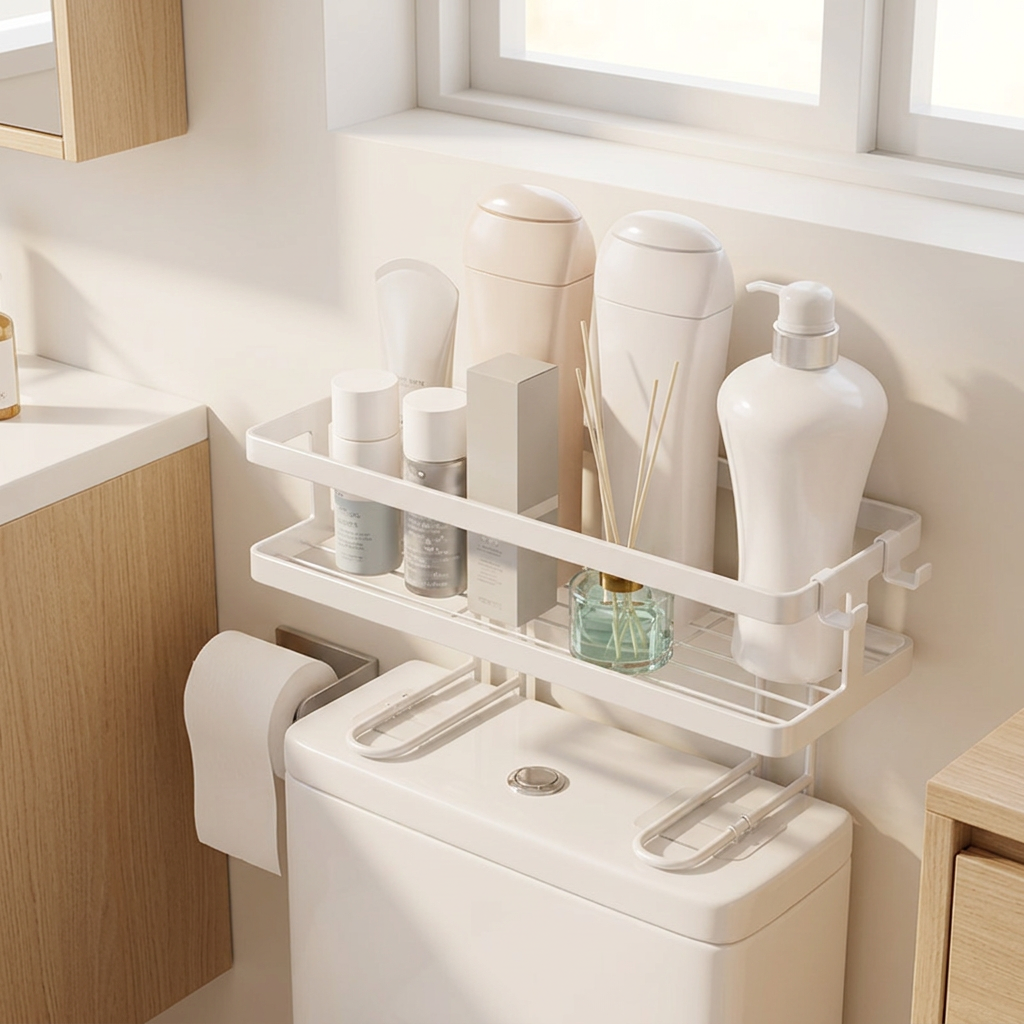 Over-the-Toilet Hanging Storage Shelf with Paper Holder, Single or Double