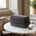 Canvas and Leather Toiletry Bag with Wet Pocket, Grey