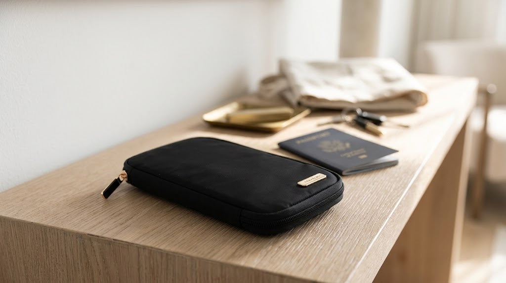 RFID-Blocking Family Passport Zip Wallet, Black