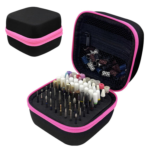 81-Hole Nail Drill Bit Case, Dust-Proof Portable Organizer, Pink