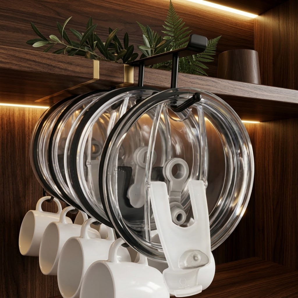 Metal Tumbler Lid Organizer with 6 Slots, Black