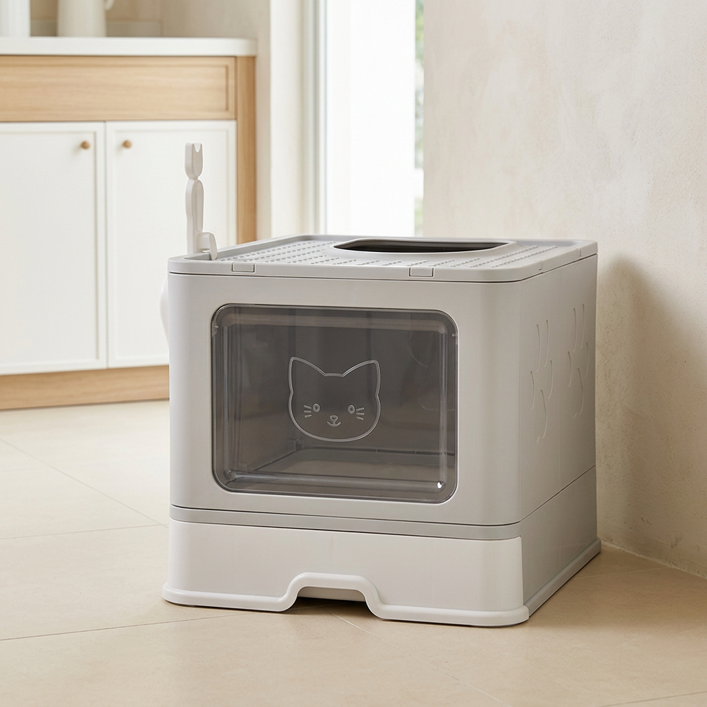 Fully Enclosed Cat Litter Box, 51 x 40 x 38 cm, Grey
