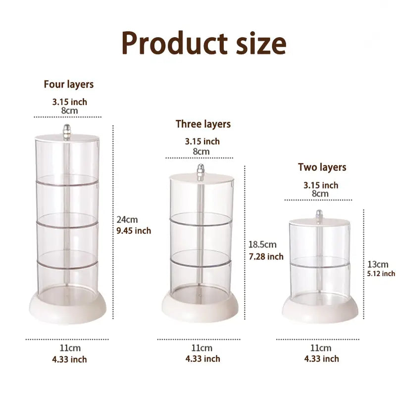 Rotatable Clear Jewelry Organizer with Lid and Tray, 2 to 4 Layers