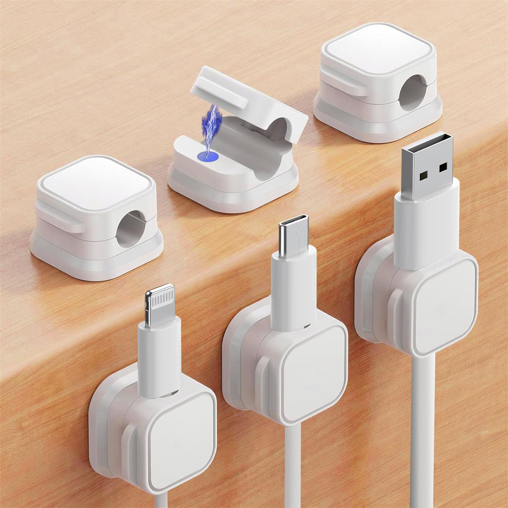 Adhesive Magnetic Cord Organizer Clips, 6 Pack, White