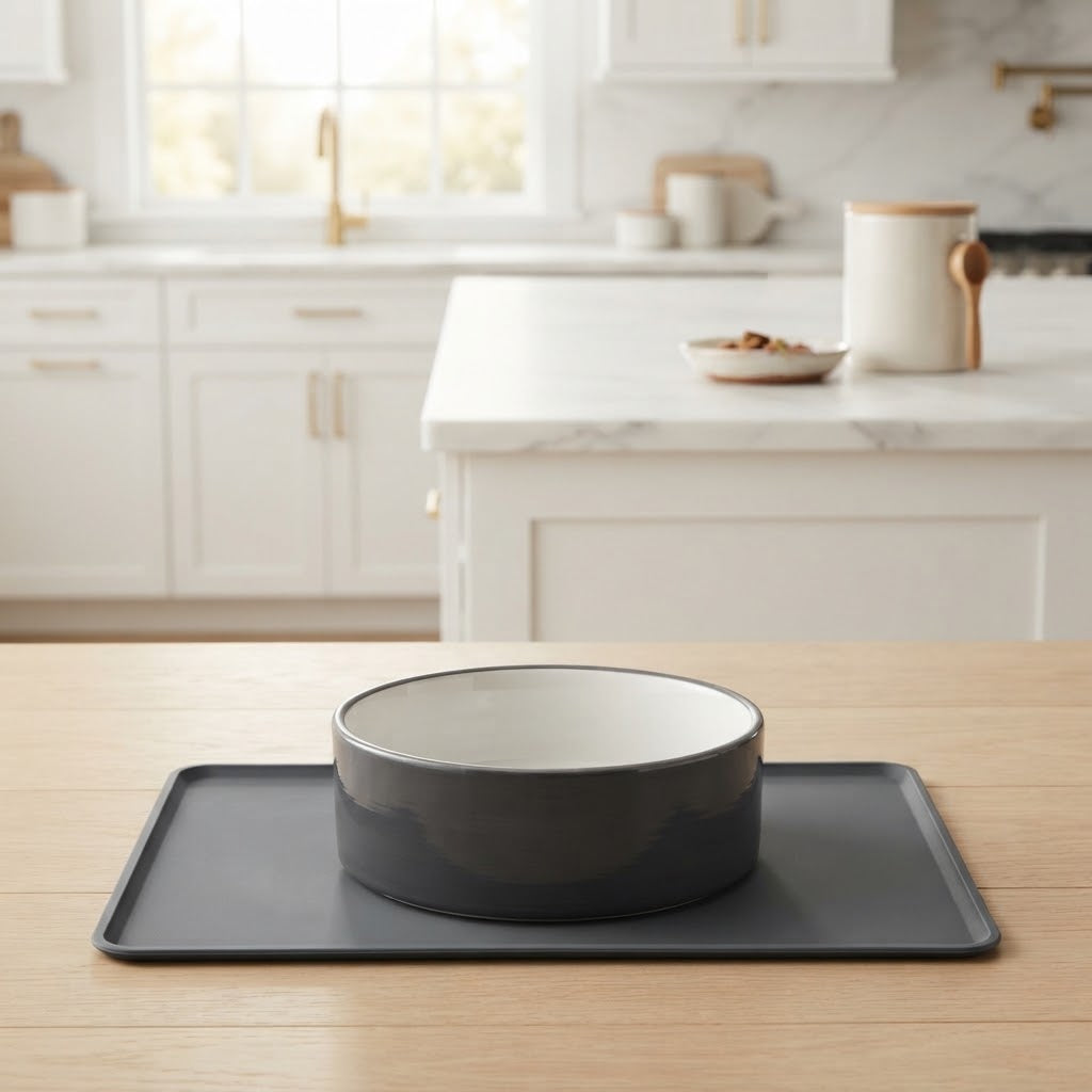 High-Wall Stoneware Pet Dish, 7 in, 5 Cups, Two-Tone Gray