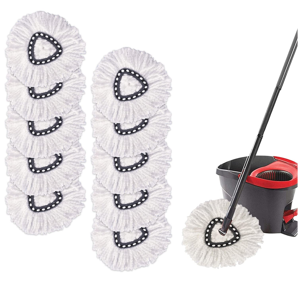 Absorbent Microfiber Spin Mop Refill Heads, 10-Pack, White