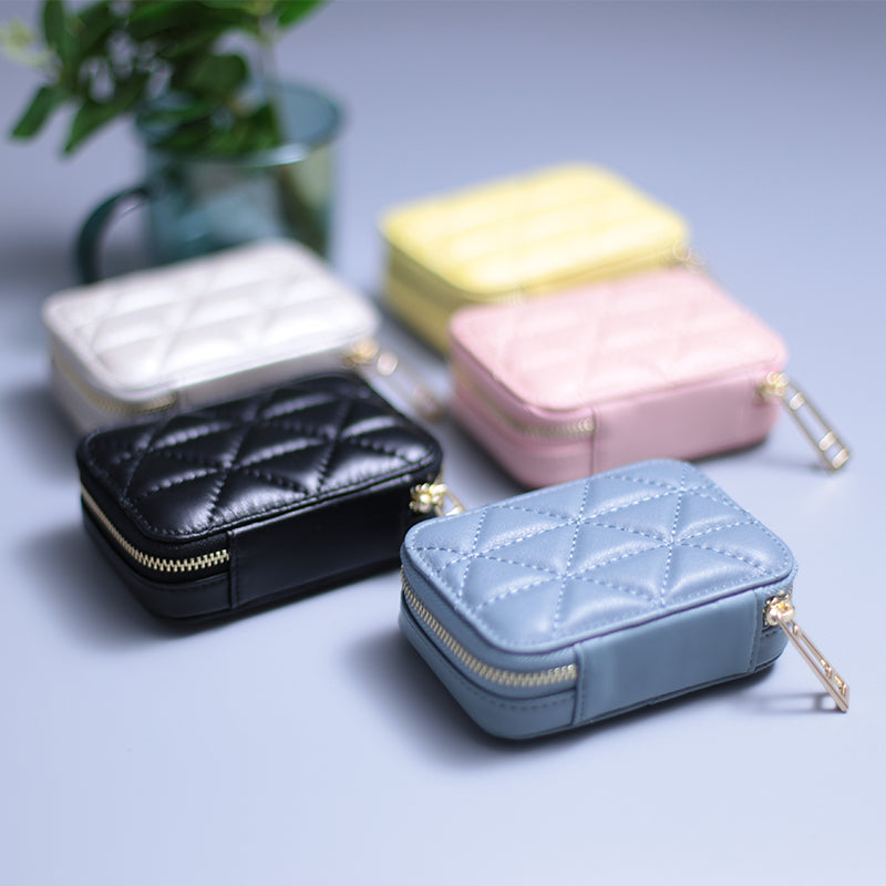 Square Leather Travel Makeup Case with Mirror, 5 Colors