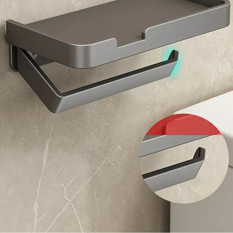 Aluminum Toilet Paper Holder with Phone Shelf, Grey or Black