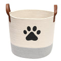 Round Cotton Rope Pet Toy Basket with Handles, White and Grey